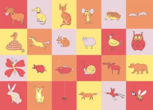 Illustrationer av olika djur it ett rutnätsvy